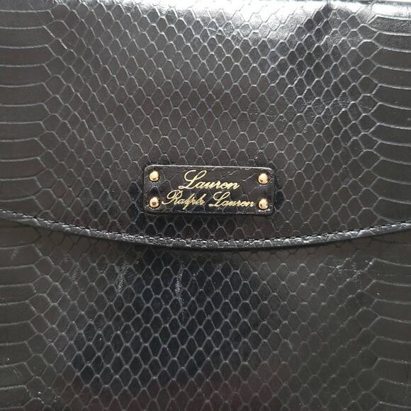 NEW Lauren Ralph Lauren Banbury Snake Envelope Clutch Black Evening - Picture 5 of 10